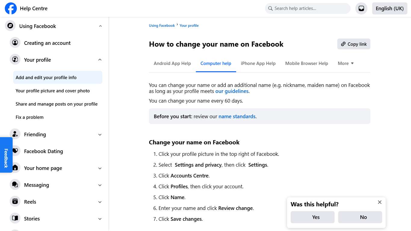 How to change your name on Facebook Facebook Help Centre